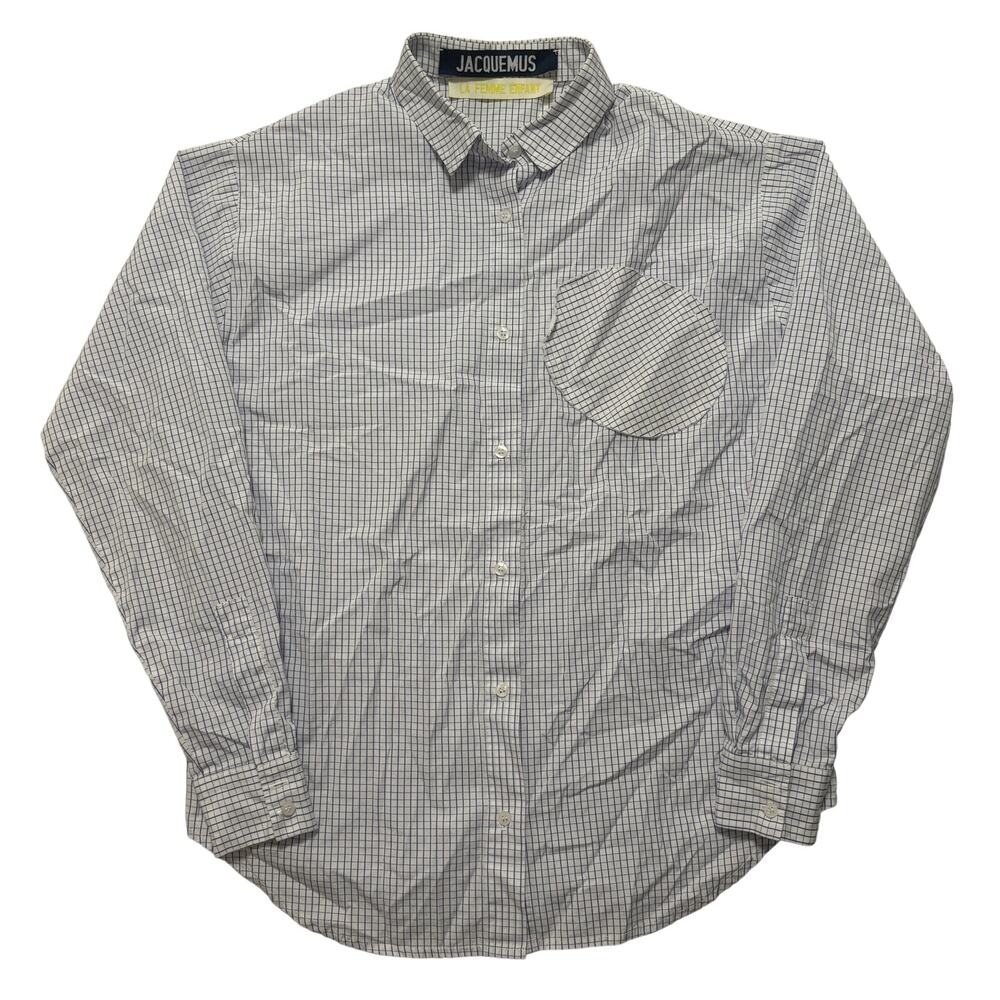 Jacquemus "La Femme Enfant" Gingham Check Button Up Shirt 36 Blue White